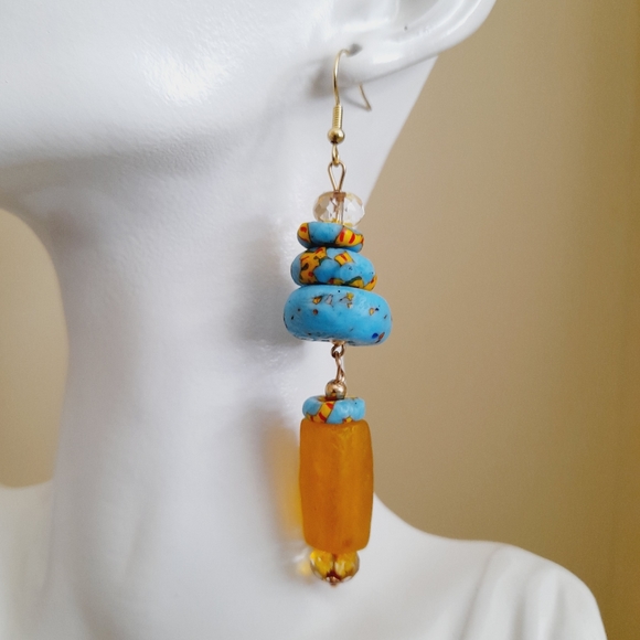 New handmade Turquoise glass bead earrings - Picture 3 of 5